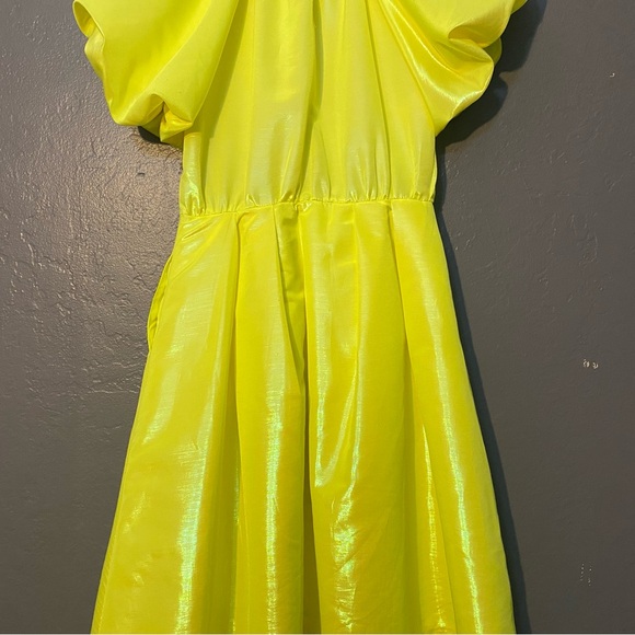 Christopher Rogers Woman Yellow Midi Dress Volume Iridescent Puff Sleeve Size M - Picture 9 of 11